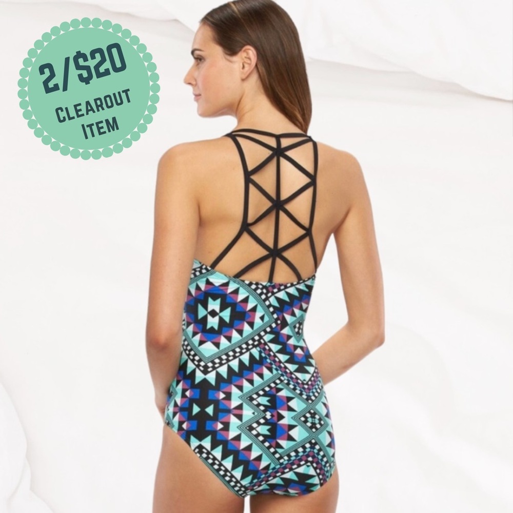 2/$20 PINK ENVELOPE Aztec Geometric Strappy One-Piece Swimsuit - Size L